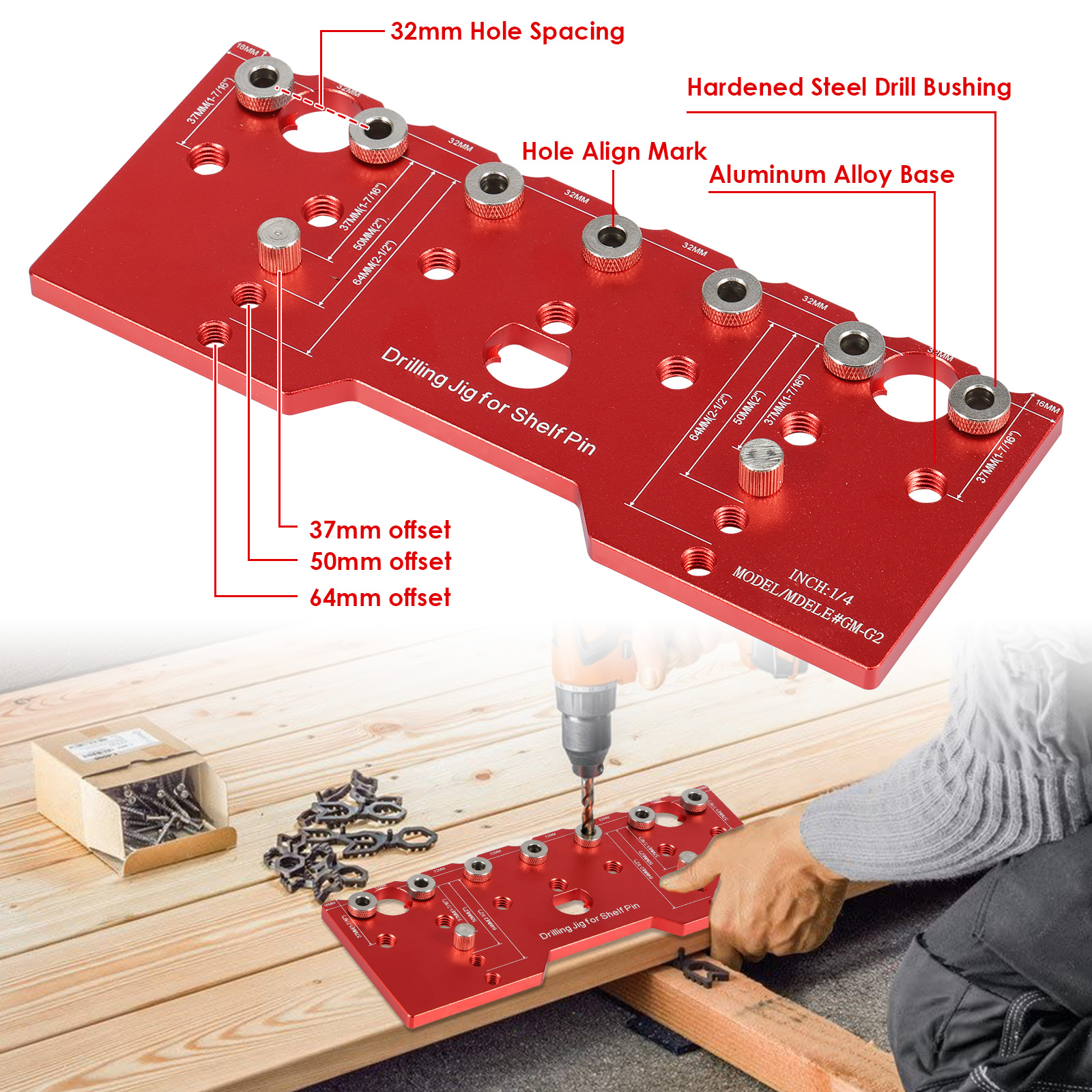 Shelf Pin Jig 1/4in Aluminum A - Woodworking Templates บทวิจารณ์และราคา