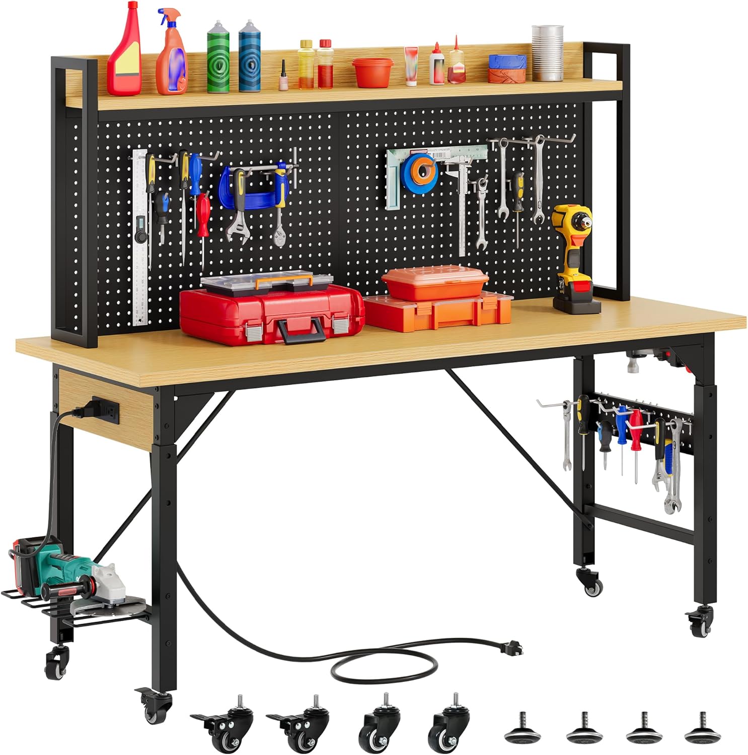 Work Bench With Wheels Pegboar - Woodworking Garage บทวิจารณ์และราคา