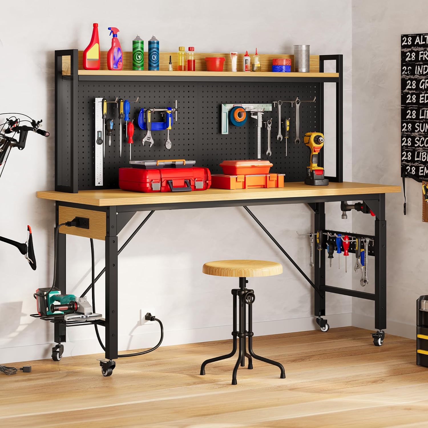 Work Bench With Wheels Pegboar - Woodworking Garage บทวิจารณ์และราคา